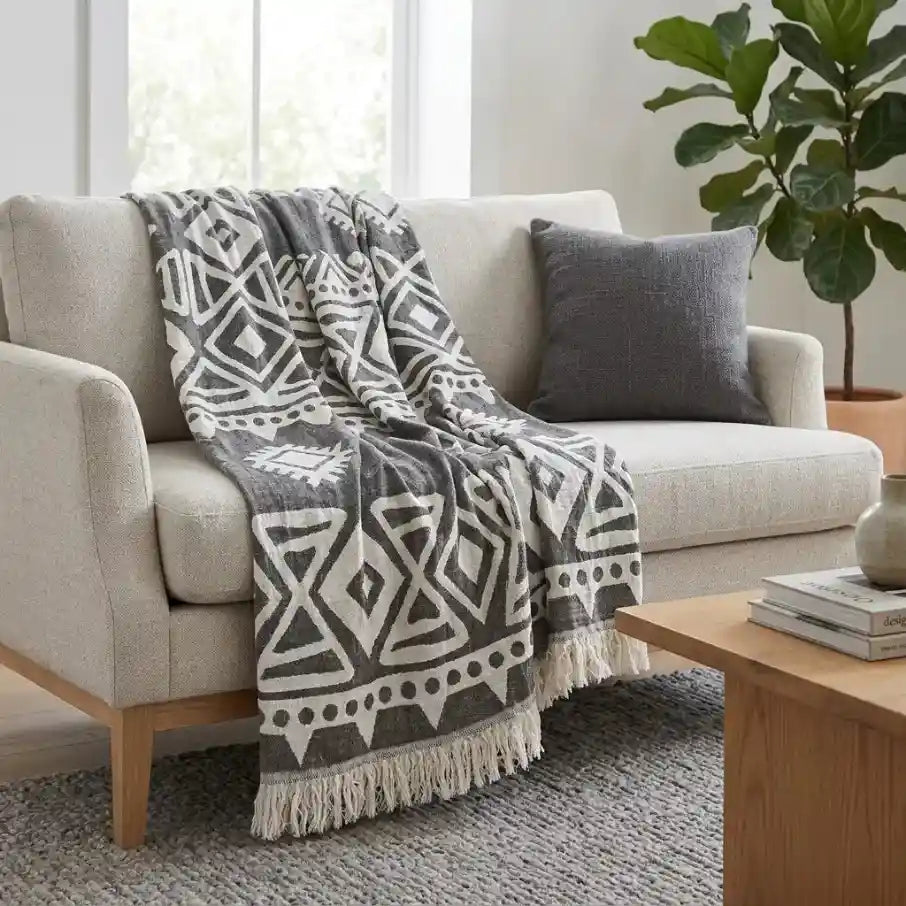Boho-päiväpeitto 175 × 220 cm – 100 % puuvillaa