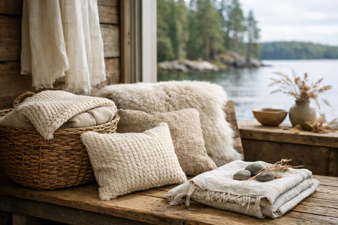 Mökkikodin luonnonmateriaalit tekstiileissä